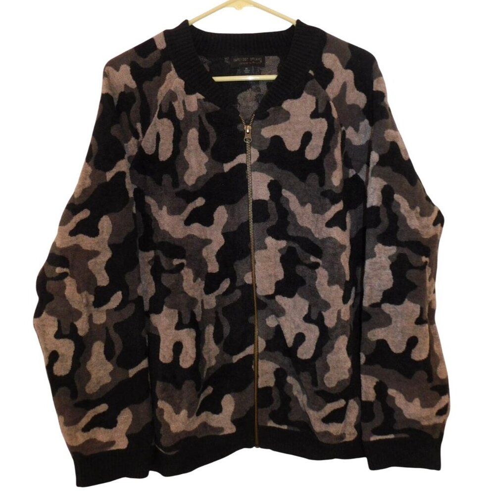 Barefoot Dreams CozyChic Ultra Lite Camo Zip-Up Bomber Jacket Gray Black Size XL